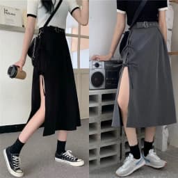 Vintage Dark Gothic High Split Mid-Calf Skirts Women Elegant Fashion Party Club High Waist Femme Bottom Streetwear Goth Skirt