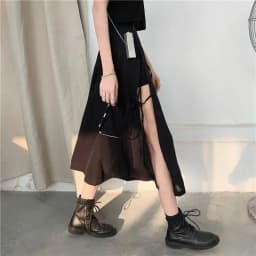 Vintage Dark Gothic High Split Mid-Calf Skirts Women Elegant Fashion Party Club High Waist Femme Bottom Streetwear Goth Skirt