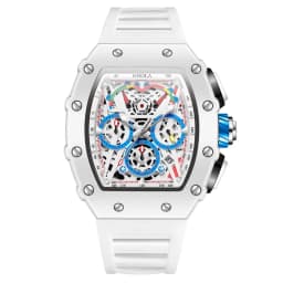 ONOLA Fashion Mens Tonneau Watches Waterproof Chronograph Quartz Clock Sports Silicone Strap White Wristwatch Luxury 2024 New