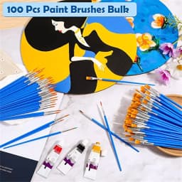 100pcs Paint Brushes Set for Students Acrylic with Flat Round Pointed Paint Brushes Craft Watercolor Oil Painting Brushes