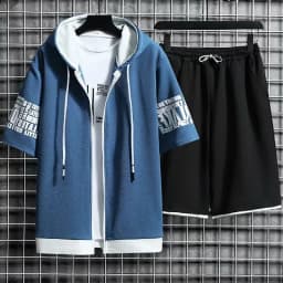 Summer Thin Men's Sports Suit 2-piece Set Casual Hooded Quick Dry Running Exercise Clothes Short Sleeve Shorts