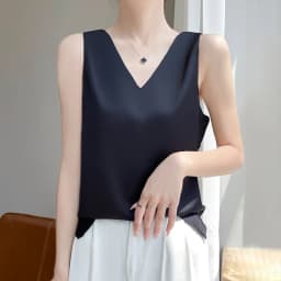 2024 Women's Summer New Sling Front And Rear V-Neck One Piece Two Wear Fashion Loose Silk Sexy T-shirt Versatile Top RW F138