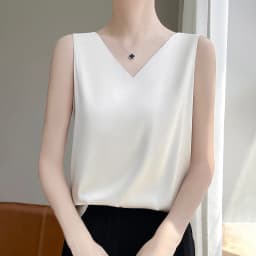 2024 Women's Summer New Sling Front And Rear V-Neck One Piece Two Wear Fashion Loose Silk Sexy T-shirt Versatile Top RW F138