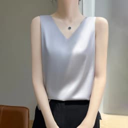 2024 Women's Summer New Sling Front And Rear V-Neck One Piece Two Wear Fashion Loose Silk Sexy T-shirt Versatile Top RW F138