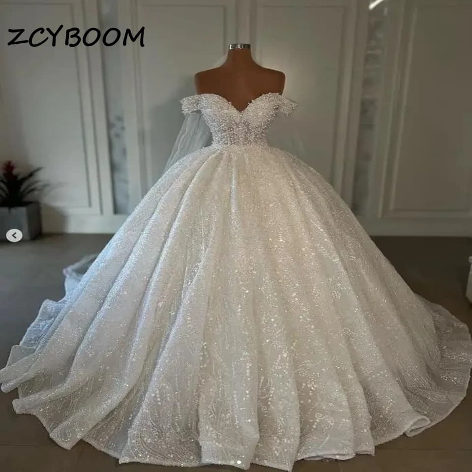 Customized Sweetheart  Appliques Sequined Wedding Dress 2026 Court Train Tulle Off the Shoulder New Style Ball Gown Bridal Gowns
