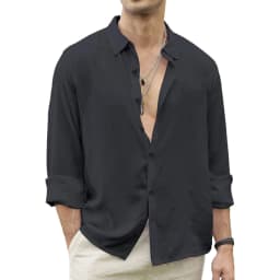Men Beach Shirts Cotton Linen Shirts Men's Causal Loose Solid Color Long Sleeves Men's Autumn Hawaiian Streetwear