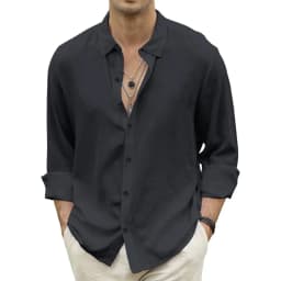Men Beach Shirts Cotton Linen Shirts Men's Causal Loose Solid Color Long Sleeves Men's Autumn Hawaiian Streetwear