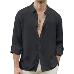 Men Beach Shirts Cotton Linen Shirts Men's Causal Loose Solid Color Long Sleeves Men's Autumn Hawaiian Streetwear