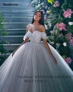 Smileven Princess Wedding Dress Ball Gowns Glitter Tulle Sweetheart Bride Dresses Robe De Mariee Off The Shoulder Wedding Gowns