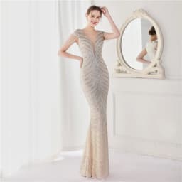 DEERVEADO Elegant V Neck Mermaid Evening Dress Long Luxury Beads Women Prom Party Dresses Formal Occasion Dress 19085