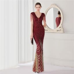 DEERVEADO Elegant V Neck Mermaid Evening Dress Long Luxury Beads Women Prom Party Dresses Formal Occasion Dress 19085