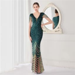 DEERVEADO Elegant V Neck Mermaid Evening Dress Long Luxury Beads Women Prom Party Dresses Formal Occasion Dress 19085