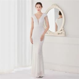 DEERVEADO Elegant V Neck Mermaid Evening Dress Long Luxury Beads Women Prom Party Dresses Formal Occasion Dress 19085