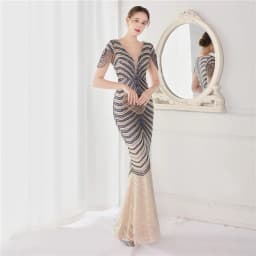 DEERVEADO Elegant V Neck Mermaid Evening Dress Long Luxury Beads Women Prom Party Dresses Formal Occasion Dress 19085