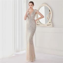 DEERVEADO Elegant V Neck Mermaid Evening Dress Long Luxury Beads Women Prom Party Dresses Formal Occasion Dress 19085