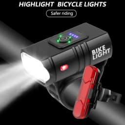2 New Led Bicycle Lights 1000Lm USB Charging Power Display Mountain Bike Front Light Flashlight Cycling Equipment Plus Bicycle Tail Light Set