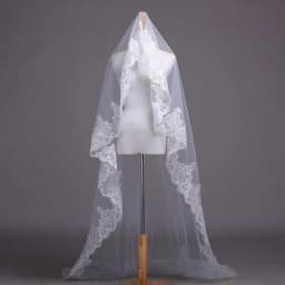 Real Photos White/Ivory Cathedral Wedding Veil 3M One Layer Lace Beads Mantilla Bridal Veils Wedding Accessories Veu De Noiva