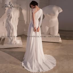 ADLN Asymmetric Chiffon Beach Wedding Dresses Side Slit Long Sleeves Boho Bride Dress Custom Made Gown Robe de Mariage