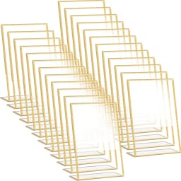 Gold Borders Acrylic Sign Holder Picture Frame Display Stand Clear Paper Holder Table Menu Stands for Wedding Office Restaurant