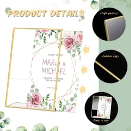 Gold Borders Acrylic Sign Holder Picture Frame Display Stand Clear Paper Holder Table Menu Stands for Wedding Office Restaurant