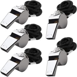 5 Packs Stainless Steel Whistle Loud Metal Whistles with Lanyard Professional Referees Whistle Coaches Lifeguards Survival Sport