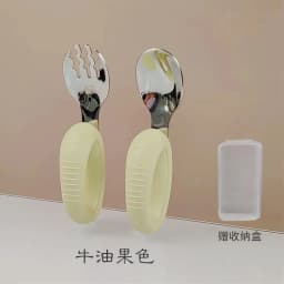 New Training Easy to Grip Short Handle Baby Stainless Steel Fork Spoon Set with Silicone Tips for Toddlers Learning Molars