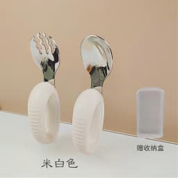 New Training Easy to Grip Short Handle Baby Stainless Steel Fork Spoon Set with Silicone Tips for Toddlers Learning Molars