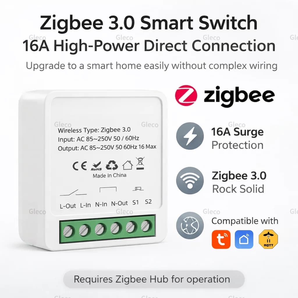 ZigBee Smart Mini Smart Light Switch 1/2CH Breaker Relay 16A 2 Way Control Smart Life APP Voice Control For Tuya Alexa Google