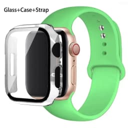 Glass+Case+Strap For Apple Watch band 44mm 40mm 45mm 41mm 38mm 42mm Silicone watchbands bracelet iWatch series 8 9 7 6 5 4 3 SE