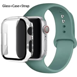 Glass+Case+Strap For Apple Watch band 44mm 40mm 45mm 41mm 38mm 42mm Silicone watchbands bracelet iWatch series 8 9 7 6 5 4 3 SE