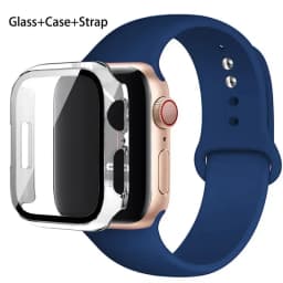 Glass+Case+Strap For Apple Watch band 44mm 40mm 45mm 41mm 38mm 42mm Silicone watchbands bracelet iWatch series 8 9 7 6 5 4 3 SE