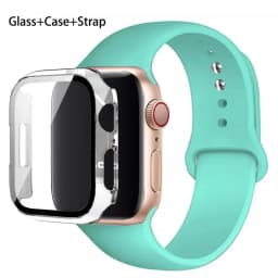 Glass+Case+Strap For Apple Watch band 44mm 40mm 45mm 41mm 38mm 42mm Silicone watchbands bracelet iWatch series 8 9 7 6 5 4 3 SE