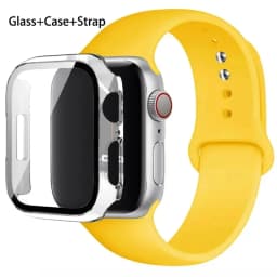 Glass+Case+Strap For Apple Watch band 44mm 40mm 45mm 41mm 38mm 42mm Silicone watchbands bracelet iWatch series 8 9 7 6 5 4 3 SE