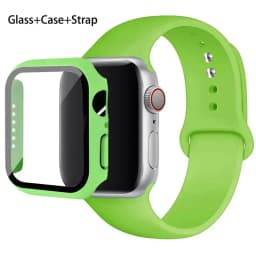 Glass+Case+Strap For Apple Watch band 44mm 40mm 45mm 41mm 38mm 42mm Silicone watchbands bracelet iWatch series 8 9 7 6 5 4 3 SE