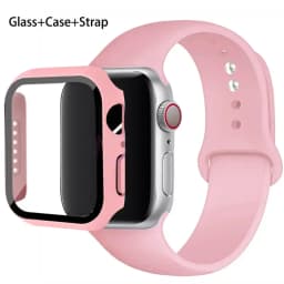 Glass+Case+Strap For Apple Watch band 44mm 40mm 45mm 41mm 38mm 42mm Silicone watchbands bracelet iWatch series 8 9 7 6 5 4 3 SE