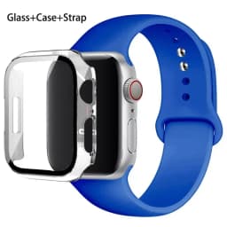 Glass+Case+Strap For Apple Watch band 44mm 40mm 45mm 41mm 38mm 42mm Silicone watchbands bracelet iWatch series 8 9 7 6 5 4 3 SE