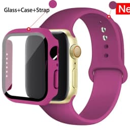 Glass+Case+Strap For Apple Watch band 44mm 40mm 45mm 41mm 38mm 42mm Silicone watchbands bracelet iWatch series 8 9 7 6 5 4 3 SE