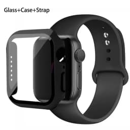 Glass+Case+Strap For Apple Watch band 44mm 40mm 45mm 41mm 38mm 42mm Silicone watchbands bracelet iWatch series 8 9 7 6 5 4 3 SE