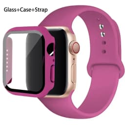 Glass+Case+Strap For Apple Watch band 44mm 40mm 45mm 41mm 38mm 42mm Silicone watchbands bracelet iWatch series 8 9 7 6 5 4 3 SE