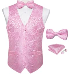 Suit Vest With Bow Tie Pocket Square Cufflinks Light Blue Black Red Paisley Luxury Wedding Prom Tuxedo Waistcoat for Men