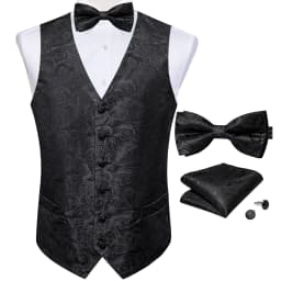Suit Vest With Bow Tie Pocket Square Cufflinks Light Blue Black Red Paisley Luxury Wedding Prom Tuxedo Waistcoat for Men