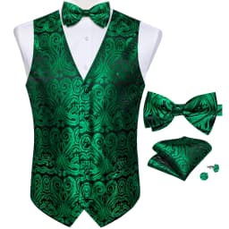 Suit Vest With Bow Tie Pocket Square Cufflinks Light Blue Black Red Paisley Luxury Wedding Prom Tuxedo Waistcoat for Men