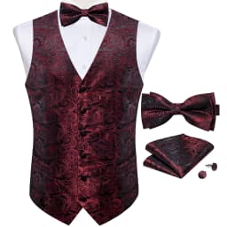 Suit Vest With Bow Tie Pocket Square Cufflinks Light Blue Black Red Paisley Luxury Wedding Prom Tuxedo Waistcoat for Men