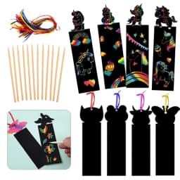 12pcs Magic Scratching Bookmarks with Ropes Hangable Children Creative Drawing Toys Graffiti colour Handmade DIY Art TMZ