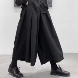 Mens Gothic Dark Style Loose Cropped Hakama Wide Leg Design Sense High Waist Samurai Pants Fashion Straight Male Skirt Pants