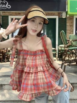 Y2K Hot Women Summer Acubi Japan Vintage Gyaru Tanks & Camis Lace Up Green Crop Top Plaid Strap Sleeveless Tank Tops Clothes