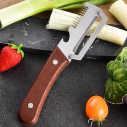 2-in-1 Serrated Peeling Knife Premium Vegetable Peeler With Wooden Handle And Bottle Opener Kitchen Tool