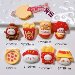 10Pcs Cartoon Pizza Rabbit Fries Flatback Resin Cabochon Scrapbooking Phone Accessories DIY Fake Food Craft Supplies Decoration