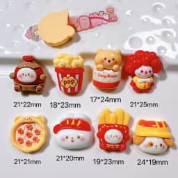 10Pcs Cartoon Pizza Rabbit Fries Flatback Resin Cabochon Scrapbooking Phone Accessories DIY Fake Food Craft Supplies Decoration