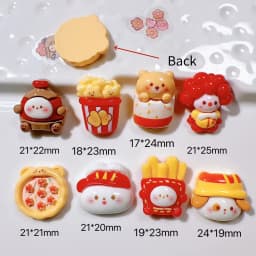 10Pcs Cartoon Pizza Rabbit Fries Flatback Resin Cabochon Scrapbooking Phone Accessories DIY Fake Food Craft Supplies Decoration